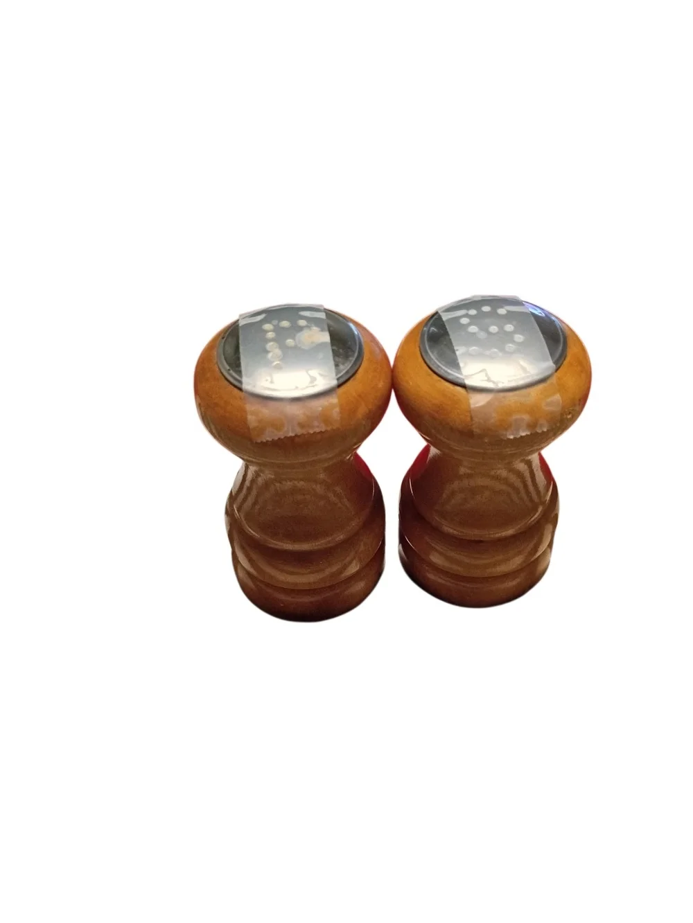 Vintage MCM Metal & Wood Salt & Pepper Shaker Good Condition